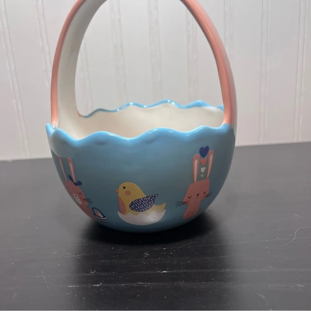 Blue and Pink Easter Bunny Basket - Seasonal Holiday Decor